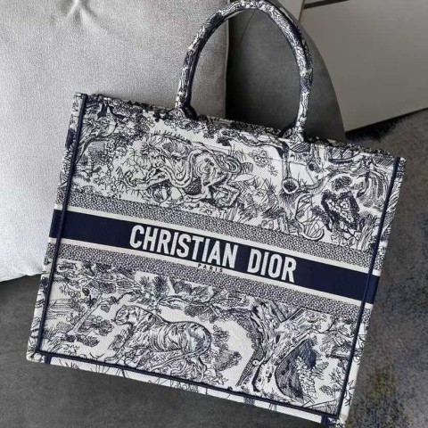 Dior Book Tote Bag – Blue Tiger Toile de Jouy (Large Size 42×35×18.5 cm)