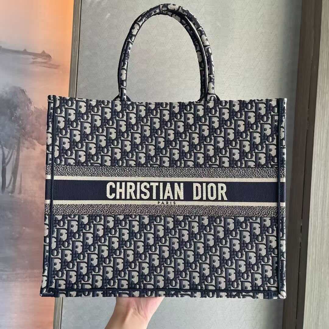 Dior Book Tote Bag – Blue Oblique Fabric (Large Size 42×35×18.5 cm)