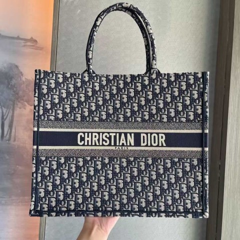 Dior Book Tote Bag – Blue Oblique Fabric (Large Size 42×35×18.5 cm)