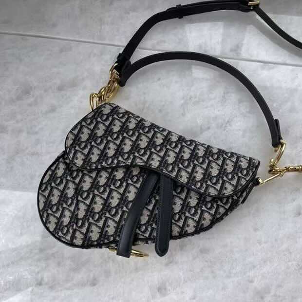 Dior Saddle Bag – Blue Oblique Fabric (Small Size 19.5 cm)