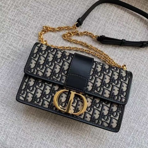 Dior 30 Montaigne East-West Chain Bag – Blue Oblique with Leather Strap (Size 21×12×6 cm)
