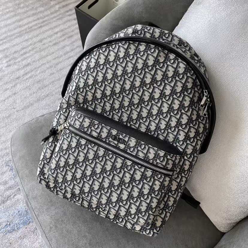 Dior Backpack – Blue Oblique Fabric (Large Size 30×42×15 cm)