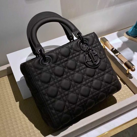 Dior Lady Dior Bag – Matte Black (5 Grid, Size 24×21×12 cm)