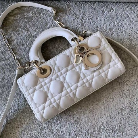 Dior Lady D-Joy Bag – White Lambskin (Small Size 22×11.5×6 cm)