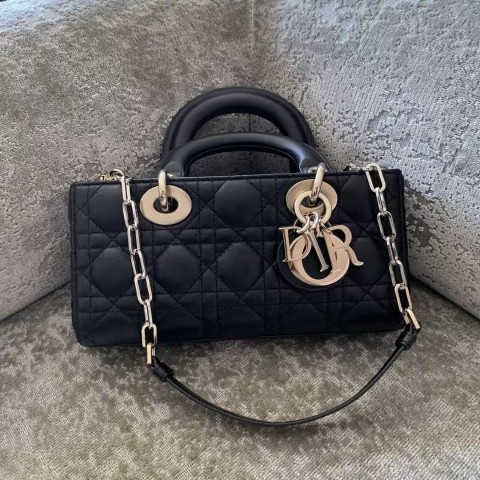 Dior Lady D-Joy Bag – Black Lambskin with Gold Hardware (Small Size 22×11.5×6 cm)