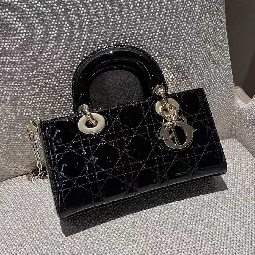 Dior Lady D-Joy Bag – Black Patent Leather (Small Size 22×11.5×6 cm)