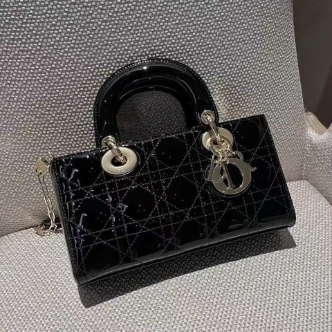 Dior Lady D-Joy Bag – Black Patent Leather (Small Size 22×11.5×6 cm)