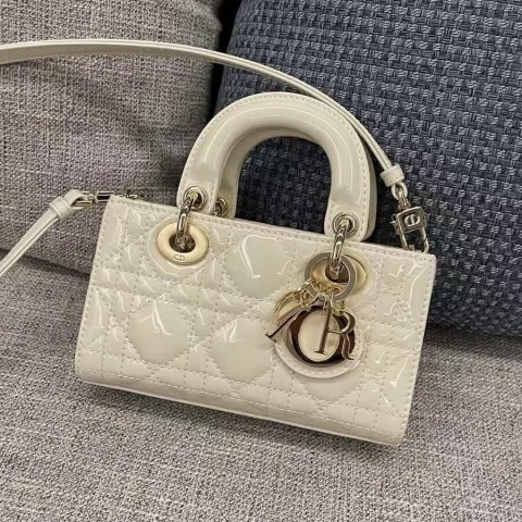 Dior Lady D-Joy Bag – White Patent Leather (Micro Size 16×9×5 cm)