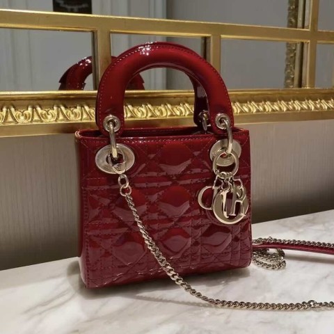 Dior Lady Dior Bag – Deep Wine Red (3 Grid, Size 17×15×7 cm)