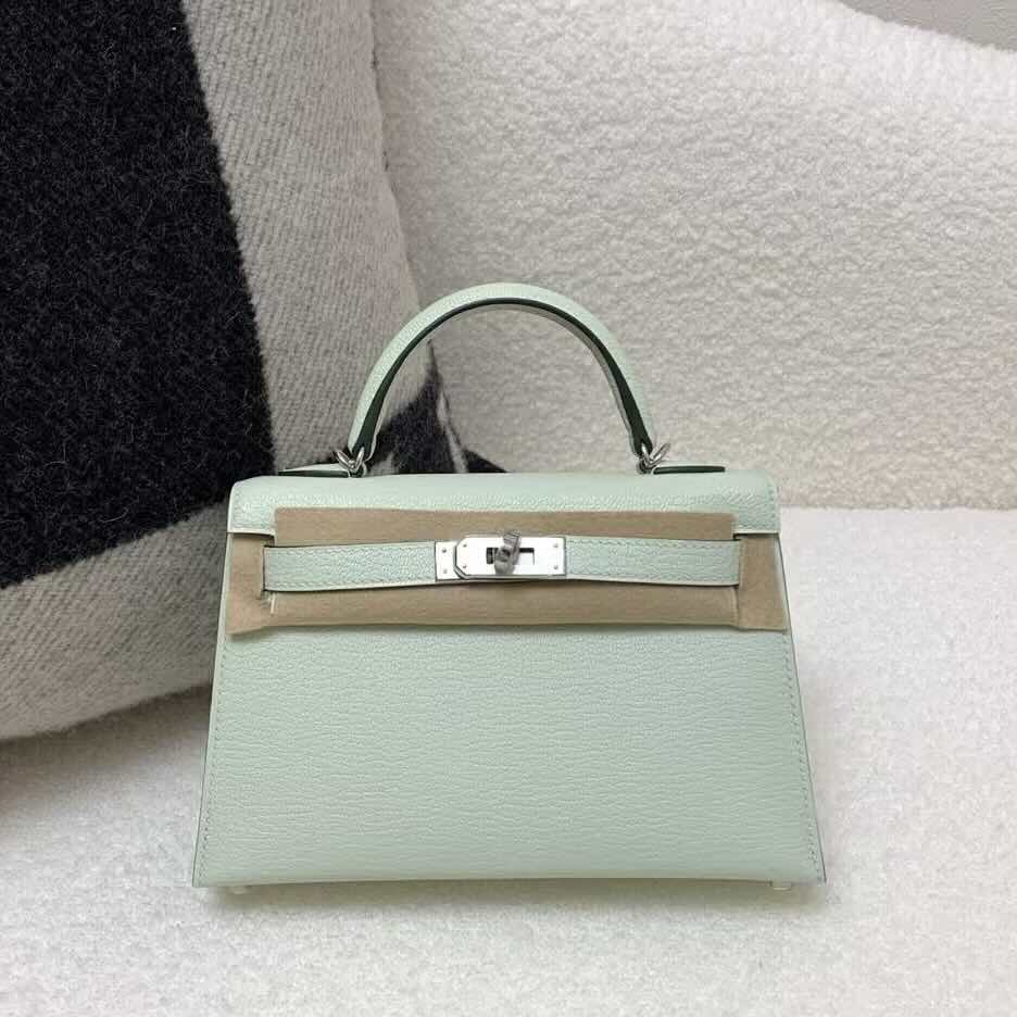 Hermès Kelly Mini II in Vert d’Eau Evercolor leather with palladium hardware