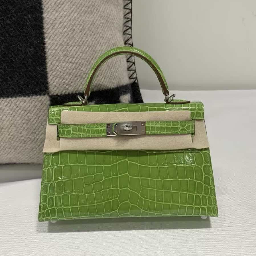 Hermès Mini Kelly II Shiny Niloticus Crocodile Apple Green – Palladium Hardware