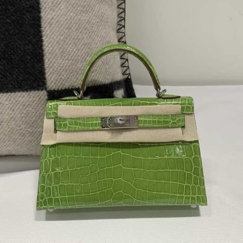 Hermès Mini Kelly II Shiny Niloticus Crocodile Apple Green – Palladium Hardware
