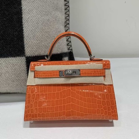Hermès Mini Kelly II Shiny Niloticus Crocodile Orange – Palladium Hardware