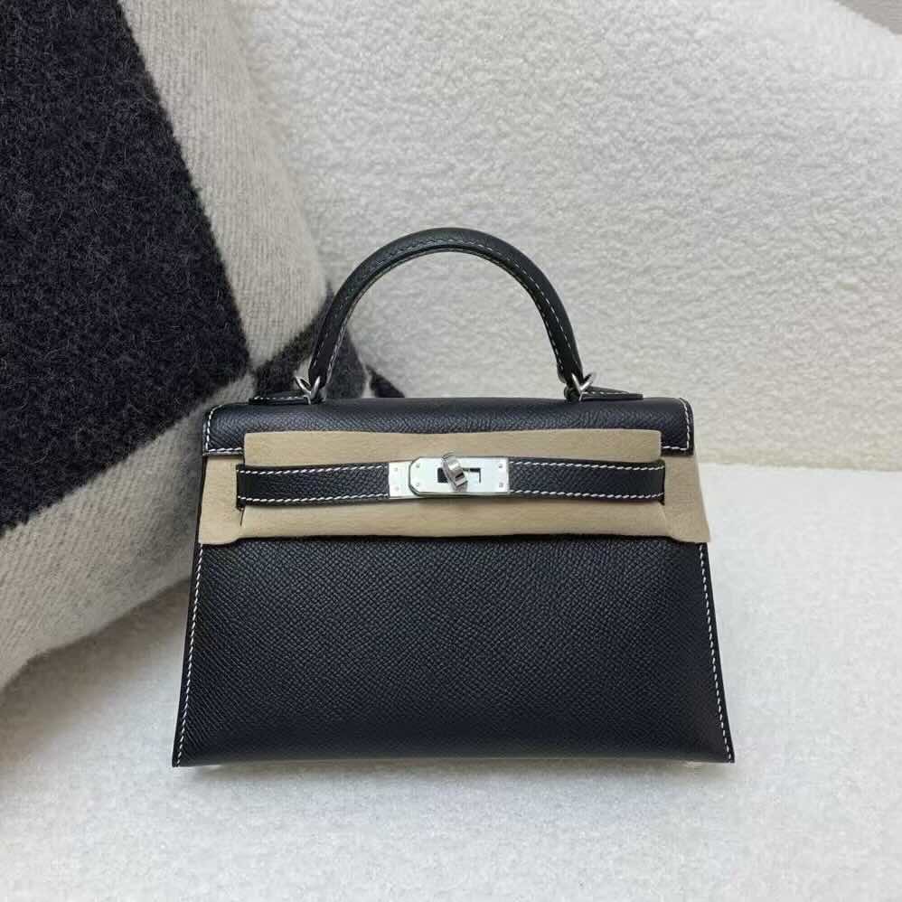 Hermès Mini Kelly II Epsom Black with White Stitching – Palladium Hardware