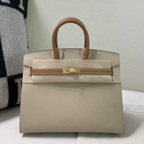 Hermès Birkin 25 Outside Stitch Matte Epsom Trench Grey with Gold Brown – Gold Hardware