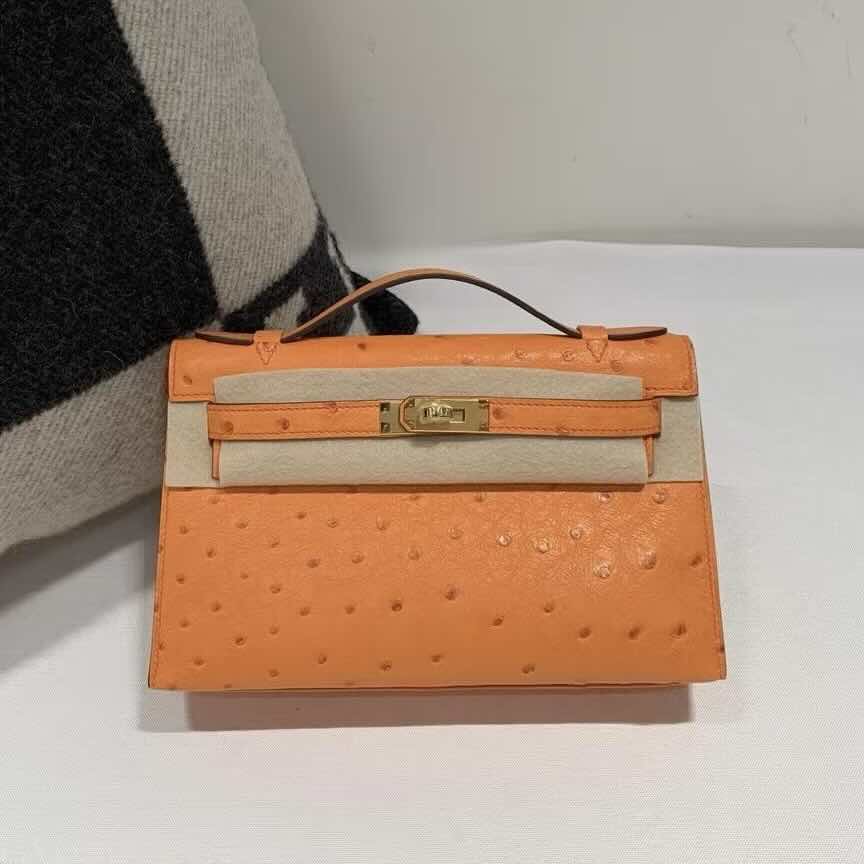 Hermès Mini Kelly I Ostrich Orange – Gold Hardware