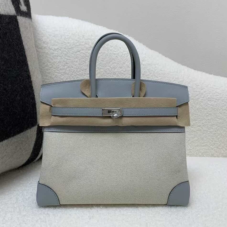 Hermès Birkin 25 Canvas with Swift 8U Glacier Blue – Palladium Hardware