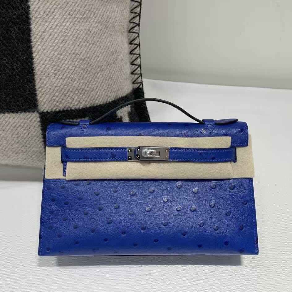 Hermès Mini Kelly I Ostrich Electric Blue – Palladium Hardware