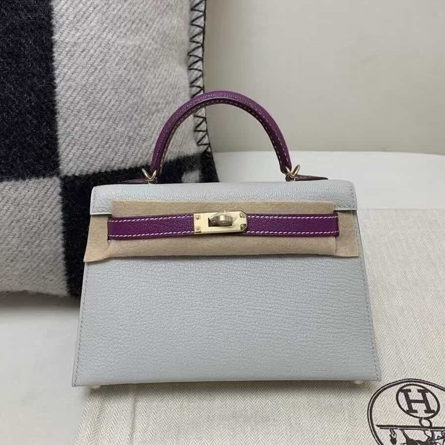 Hermès Mini Kelly II Chevre Gris Perle with Anemone – Gold Hardware