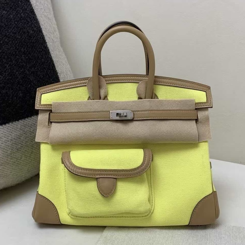 Hermès Birkin 25 Cargo Canvas with Swift Lemon Yellow – Palladium Hardware