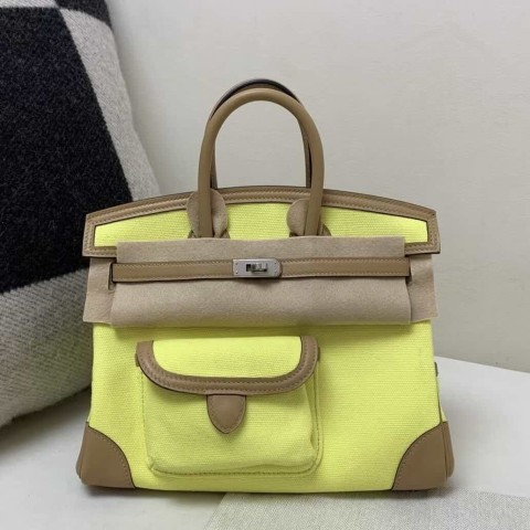 Hermès Birkin 25 Cargo Canvas with Swift Lemon Yellow – Palladium Hardware