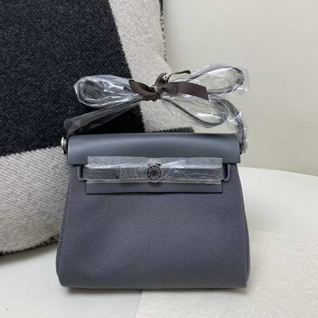 Hermès Mini Herbag Canvas Slate Grey – Palladium Hardware