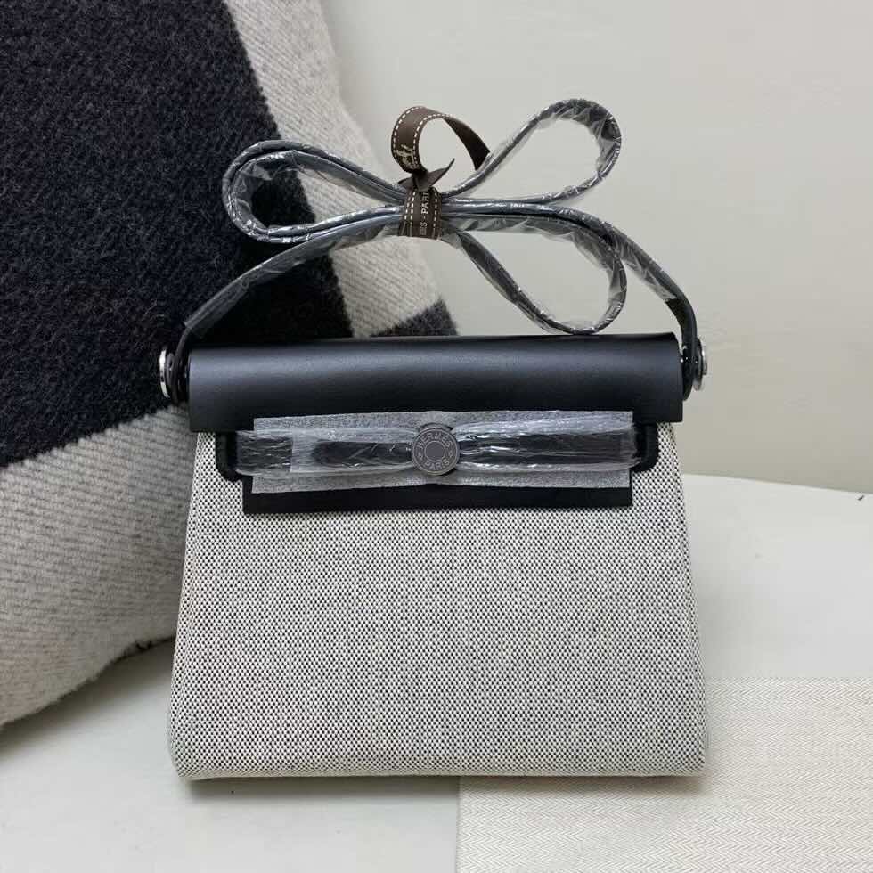 Hermès Mini Herbag Canvas Panda Color – Palladium Hardware