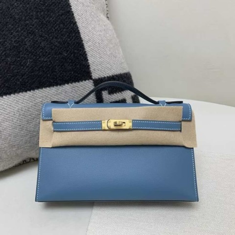 Hermès Mini Kelly I Swift D2 Denim Blue – Gold Hardware