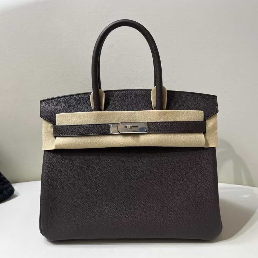 Hermès Birkin 30 Togo Ebony with Caramel x Palladium Hardware