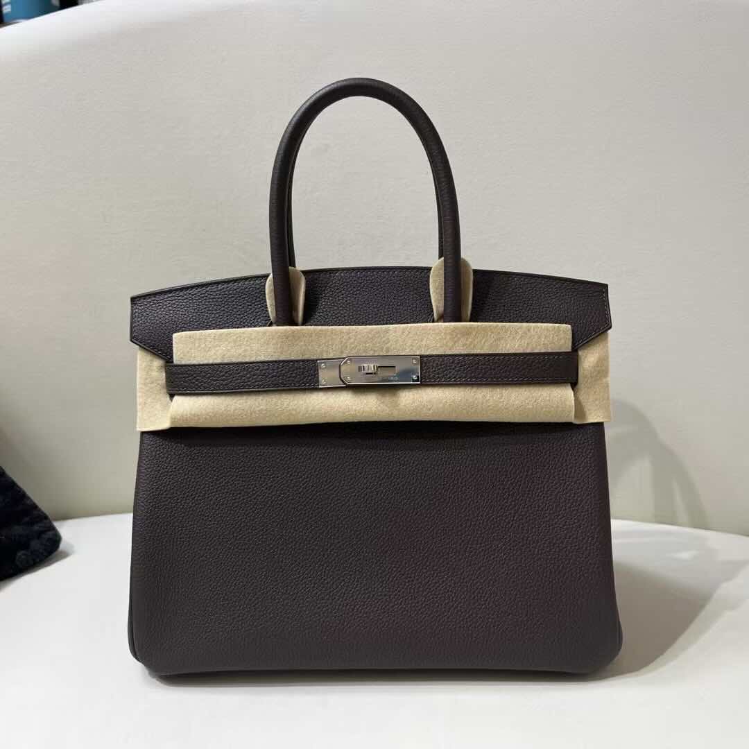 Hermès Birkin 30 Togo Ebony with Caramel – Palladium Hardware