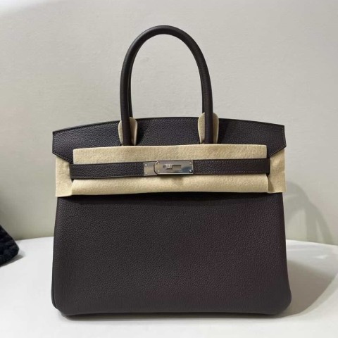 Hermès Birkin 30 Togo Ebony with Caramel x Palladium Hardware