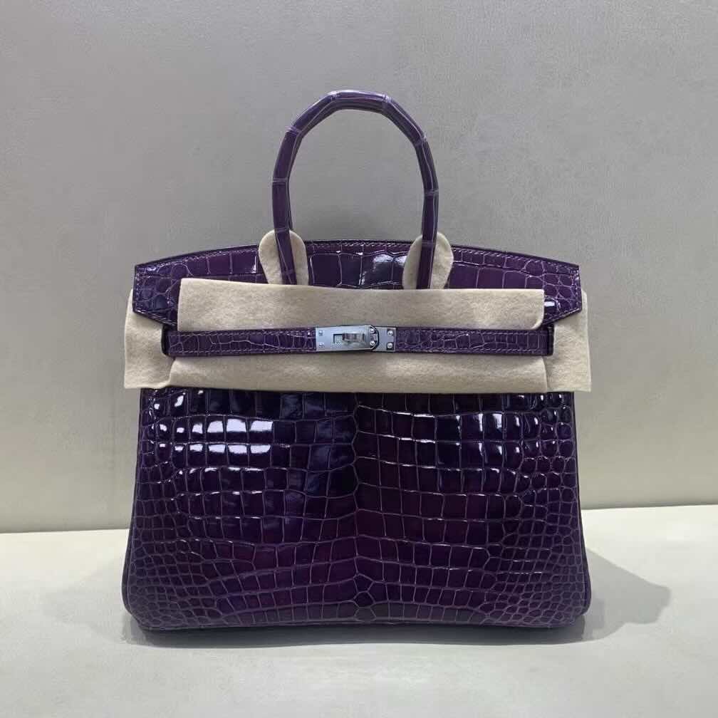 Hermès Birkin 25 Shiny Porosus Crocodile Crystal Purple – Palladium Hardware