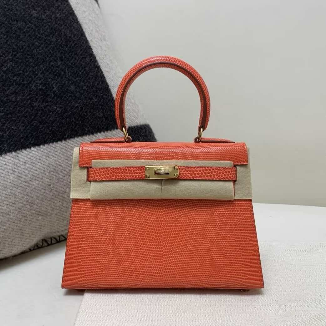 Hermès Mini Kelly 20 Big Ear Lizard Azalea Red – Gold Hardware