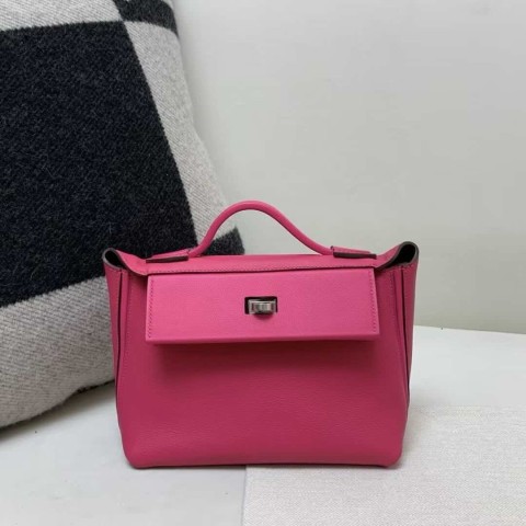 Hermès Mini Kelly 24/24 Evercolor with Swift 0D Mexican Pink with Saddle Red – Palladium Hardware