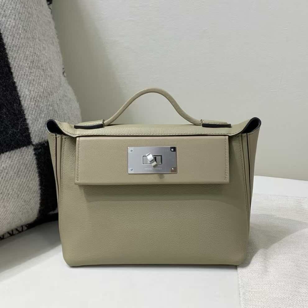 Hermès Mini Kelly 24/24 Evercolor with Swift 8Q Marfa Beige with Smog Grey – Palladium Hardware