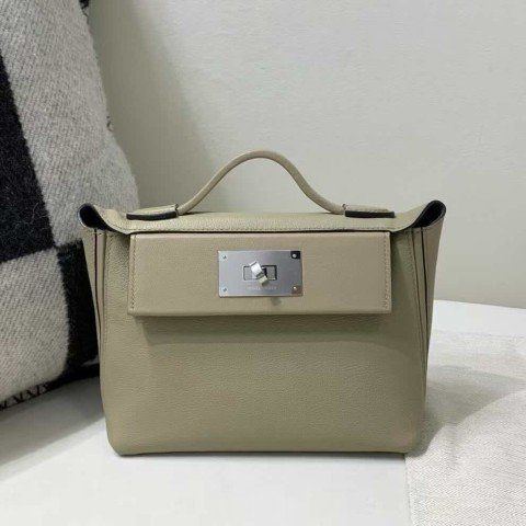 Hermès Mini Kelly 24/24 Evercolor with Swift 8Q Marfa Beige with Smog Grey – Palladium Hardware