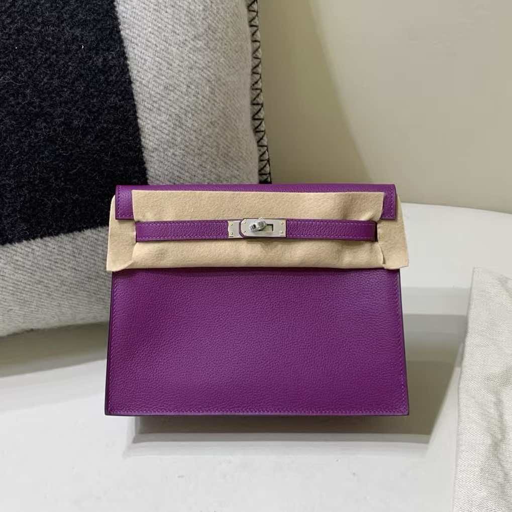 Hermès Kelly Danse Evercolor Violet Pourpre with Palladium Hardware