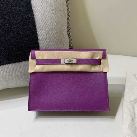 Hermès Kelly Danse Evercolor Violet Pourpre with Palladium Hardware