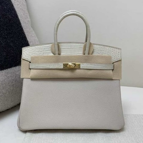 Hermès Birkin 25 Touch Nata & Matte Alligator with Gold Hardware