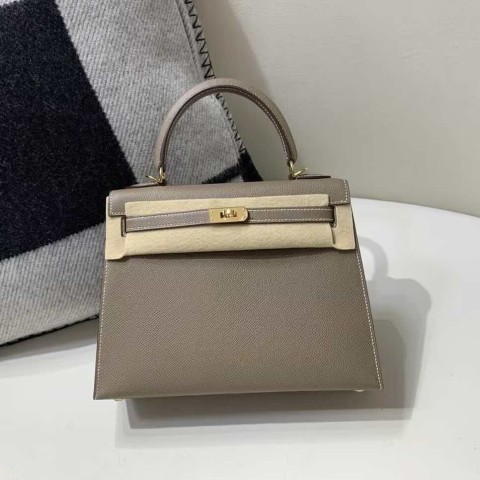 Hermès Kelly 25 Sellier Epsom Etoupe with Gold Hardware