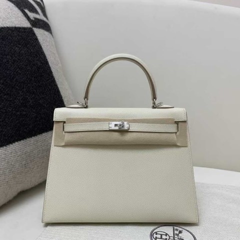 Hermès Kelly 25 Sellier Epsom Craie with Palladium Hardware