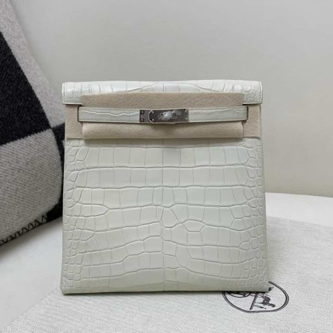 Hermès Kelly Ado II Matte Crocodile Craie with Palladium Hardware