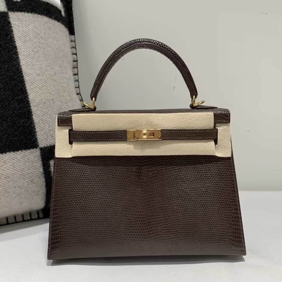 Hermès Kelly 25 Lizard Chocolate with Gold Hardware
