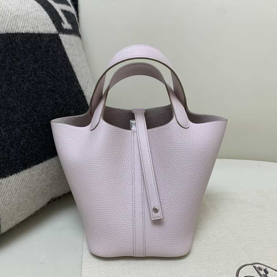 Hermès Picotin Lock 18 Clemence Mauve Pale with Palladium Hardware