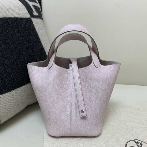 Hermès Picotin Lock 18 Clemence Mauve Pale with Palladium Hardware