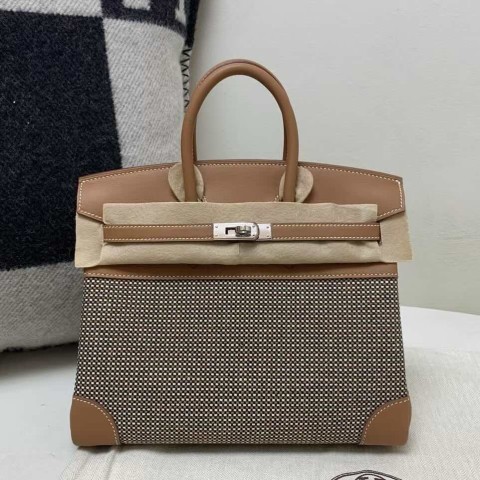 Hermès Birkin30 Toile Goéland and Swift Gold with Palladium Hardware