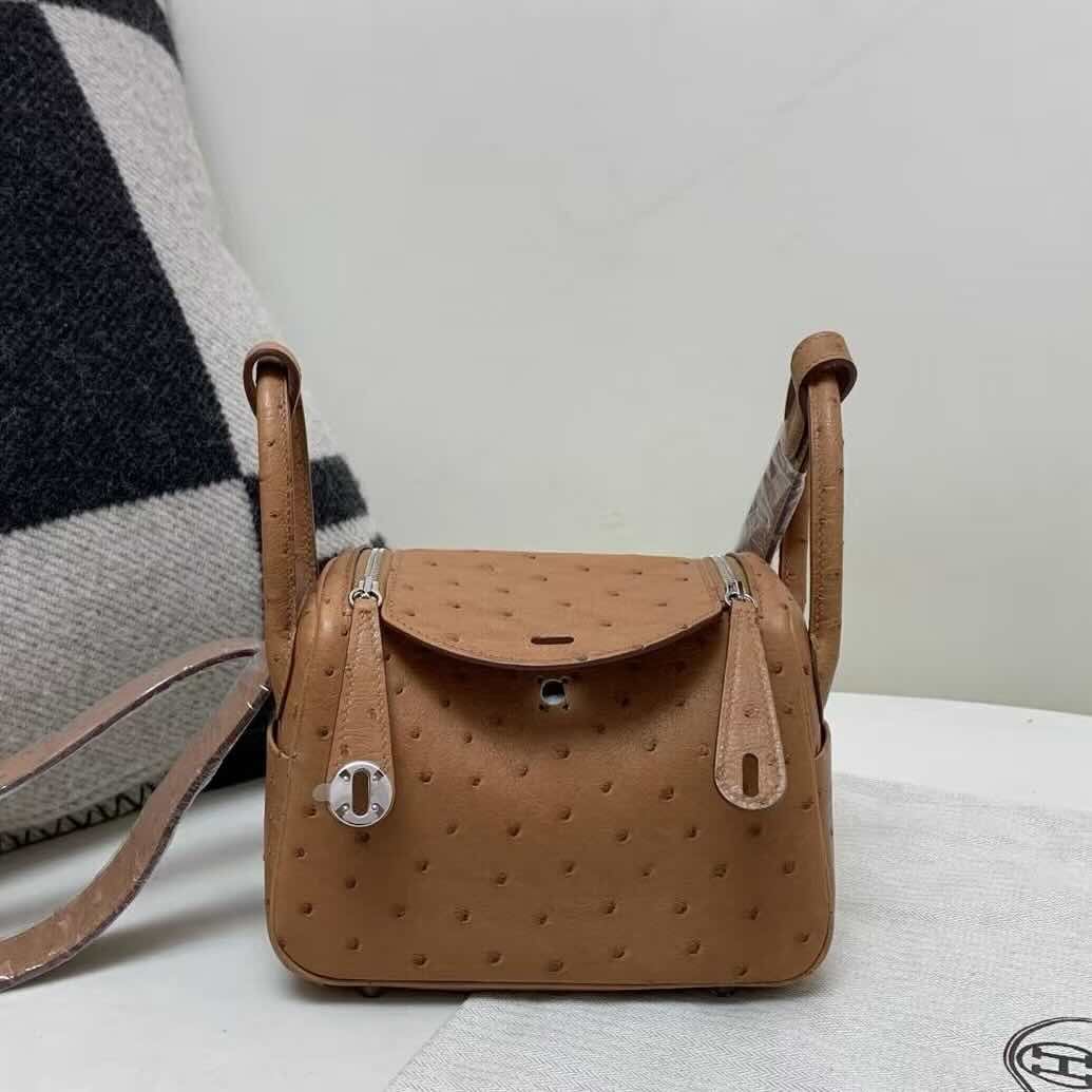 Hermès Mini Lindy 20 in Ostrich Gold with Palladium Hardware