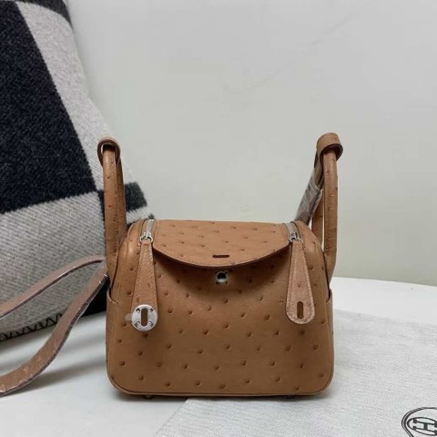 Hermès Mini Lindy 20 in Ostrich Gold with Palladium Hardware