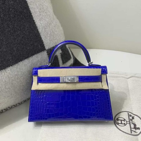 Hermès Kelly Mini II 20 Sellier Shiny Alligator Bleu Electrique with Palladium Hardware