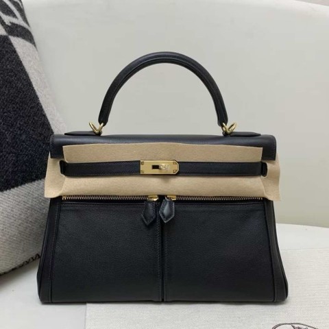 Hermès Kelly Lakis 32 Retourne Swift Noir with Gold Hardware
